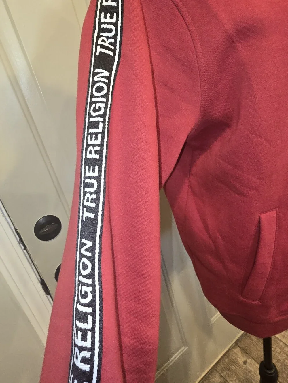 Mens True Religion Red Zip-Up Jacket with Logo Tape